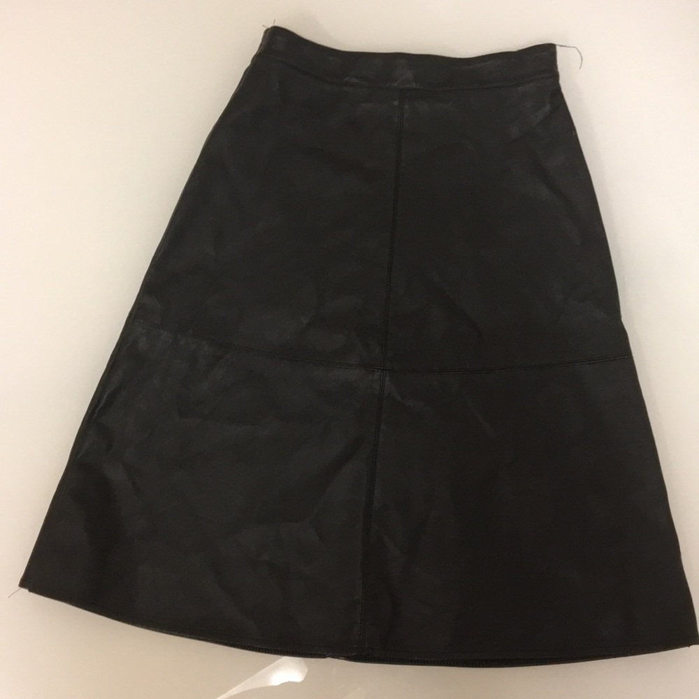 Forever21 black leather look knee length skirt